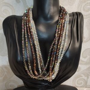 BERGERE Vintage 70's Rare Glass Beads Aurora Borealis Multistrand Necklace